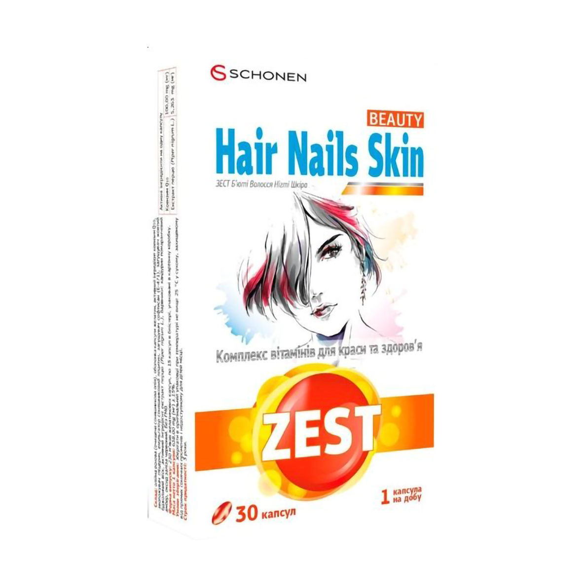 Комплекс Волосся, нігті, шкіра Schonen Zest Beauty Hair, Nails, Skin, 30 капсул